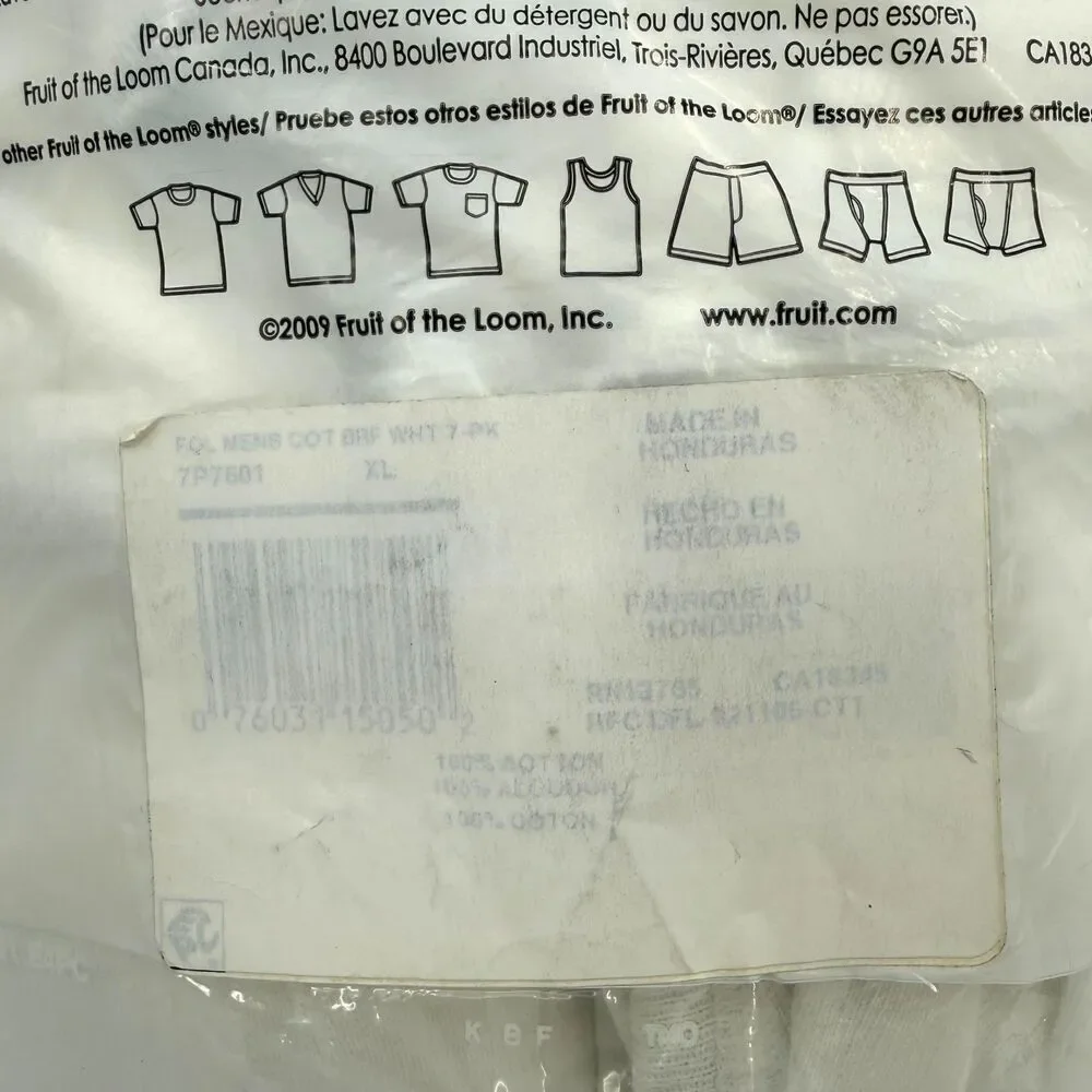 NEW VTG Fruit of the Loom 2009 Classic White Briefs Cotton 7 Pack Underwear XL